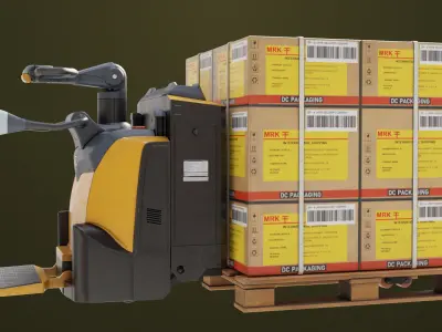 Forklift 01 With Yellow Pallet Box All PBR Unity UE Textures Low-poly 3D model