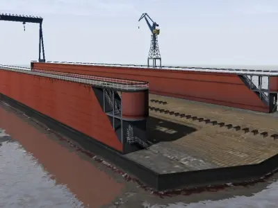 Shipyard floating dock low-poly 3d model Low-poly 3D model