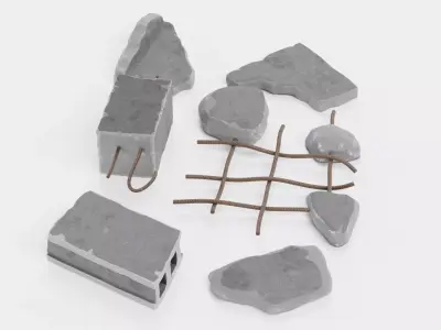 Concrete Debris Set - Assorted Structural Fragments 3D model