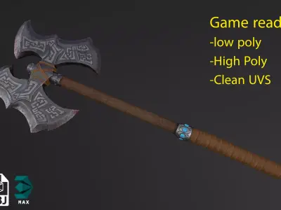 battle axe Low-poly 3D model 38