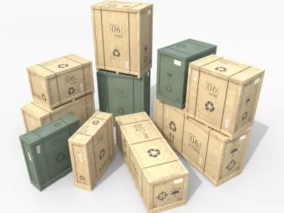 Customizable Wooden Crate Set - Industrial Layout 3D Model Pack