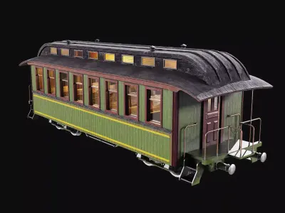 A low-poly 3D model of a 19th-century passenger steam train Low-poly 3D model
