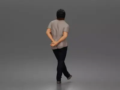 Relaxed young man in beanie standing casually with hands behind 3D print model