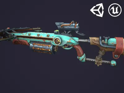 Steampunk crossbow  Low-poly 3D model