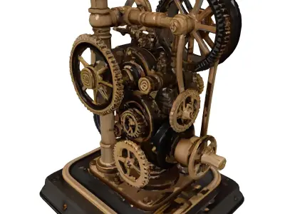 Intricate Steampunk Gear Engine Mechanism 3D model