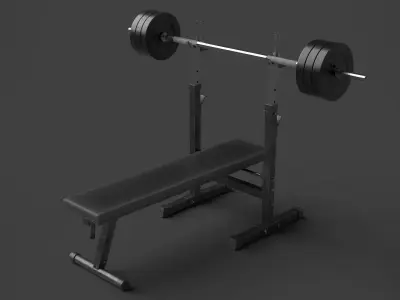 Barbell with Bench 3D model
