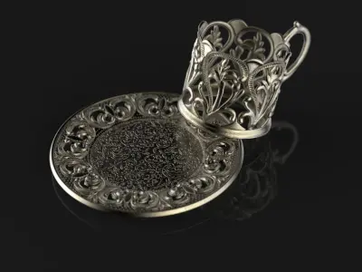 Antique silver glass and plate 3D model