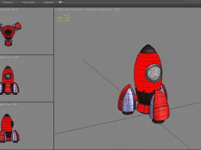 Cartoon red rocket Low-poly 3D model
