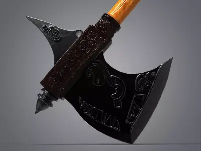 High-Poly Fantasy Battle Axe 3D Model - Detailed Medieval Weapon 3D model