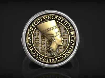 Regina Nofretete Ancient Design Egypt Coin Ring 3D print model