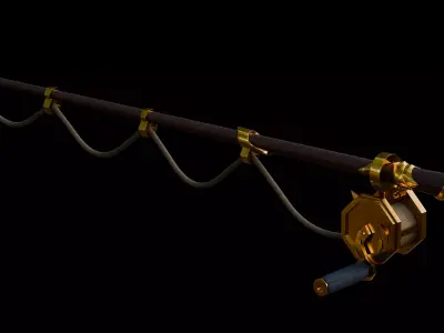 Stylized Fantasy Golden Fishing Rod 3D Model Low-poly 3D model