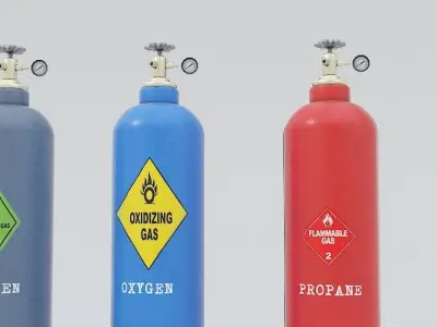 8-types of Industrial Gas Cylinders  Low-poly 3D model
