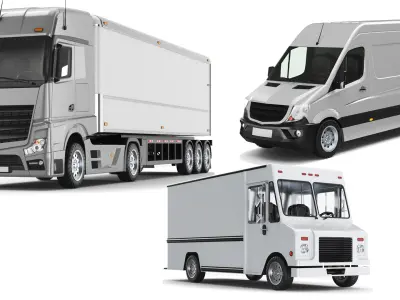 Detailed Three Cargo Trucks  purchase 3D model
