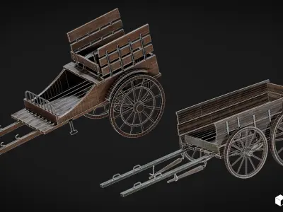 Cart and Handcart Set Low-poly 3D model