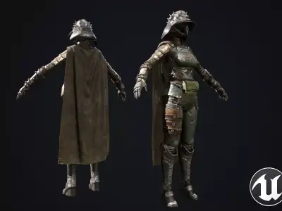 Female set 1 character Low-poly 3D model