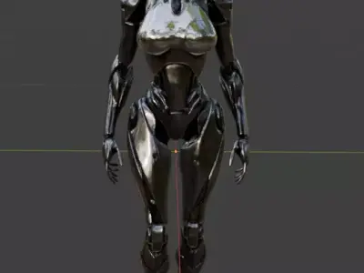 heavy metal female humanoid robot no face Low-poly 3D model