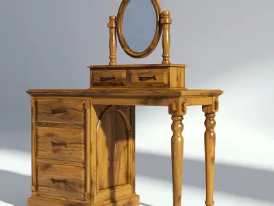 Victorian Table and Mirror Set Old Natural 3D model