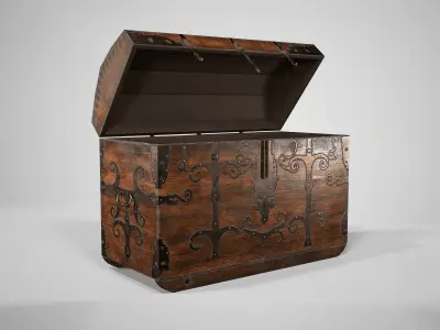 Antique Medieval Chest - Wooden Treasure Trunk with Ornaments Low-poly 3D model