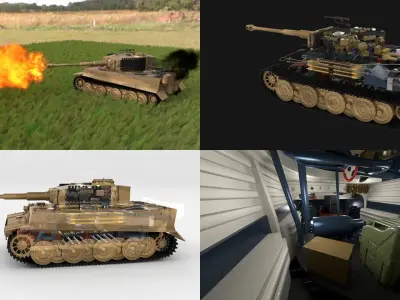 Fully built Panzer Tiger Tank Late 1944 v1 Firing HDRI 3D model