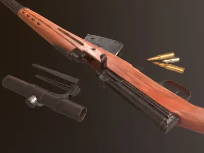 SVT-40 Semi-Automatic rifle - PBR Low Poly Model Low-poly 3D model