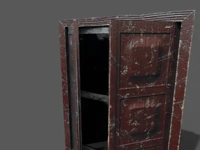 Old Red wood windows Low-poly 3D model