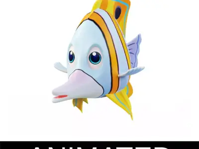 Copper band Butterfly Fish Cartoon Animated Low-poly 3D model
