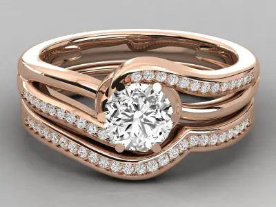 Round Solitaire With Twisted Band Wedding Ring Sets 3D print model