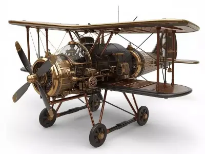 Stylized 3D Steampunk Vertical Takeoff Biplane Low-poly 3D model