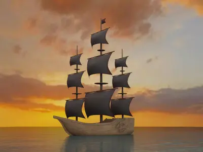 Old Ship Animated 3D Model Low-poly 3D model