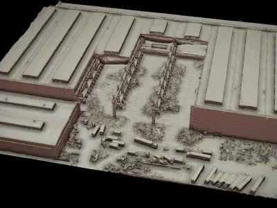 factory destroyed industrial roofs drone photogrammetry 3D model