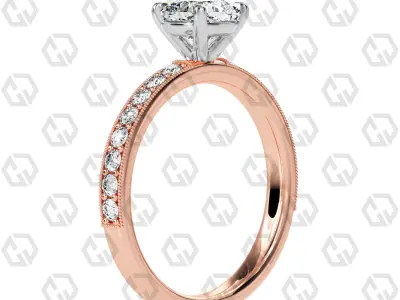Ring 62 Cushion Shape milgrain pave set ring with Gems 3D print model