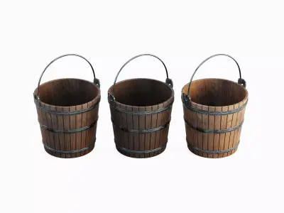 Wooden Bucket Set 3D model