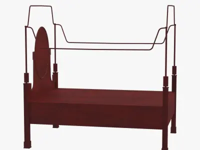 Metal Bed Frame And Antique Wood Headboard 3D model