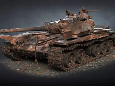 T-72A Tank Destroyed Low-poly 3D model