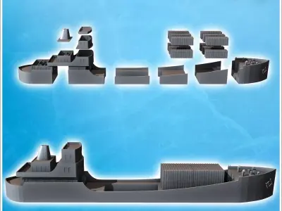 Modern cargo ship with set of containers in central forward posi 3D print model