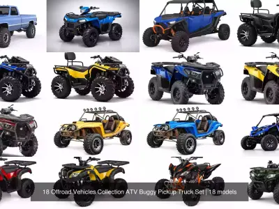 18 Offroad Vehicles Collection ATV Buggy Pickup Truck Set 3D Model Pack