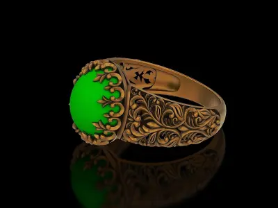Oval stone antique filigree crown gold silver ring V2 3D print model