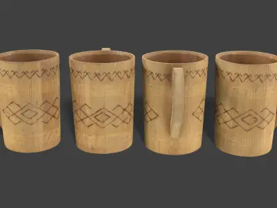 Rustic Wooden Mug Low-poly 3D model