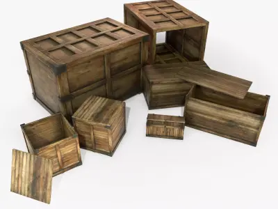 Retro Crate Collection Game Ready PBR Textures Low Poly Low-poly 3D model