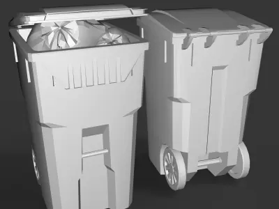 Trash Container With Tash Bag Low-poly 3D model