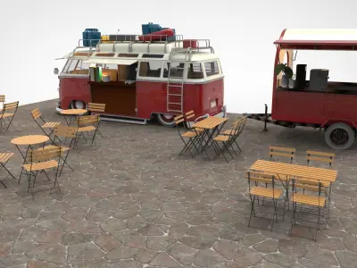 Set Food coffee street cafe Low-poly 3D model purchase