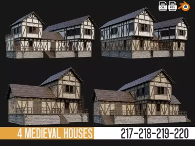 217-218-219-220 Old Medieval Houses Pack 4K Textures Low-poly 3D model