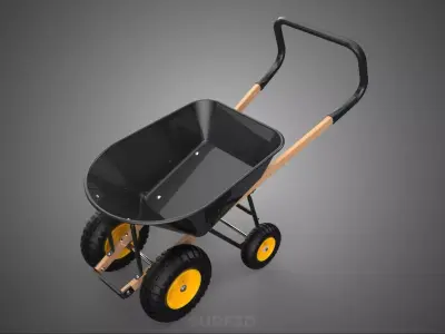 FOUR 4 TIRE WHEEL BURROW WHEELBARROW PUSH TIP LIFTING WOOD FRAME 3D model