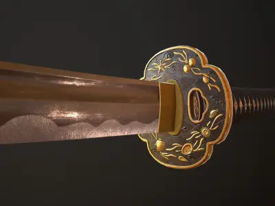 Katana Sword Low-poly 3D model 6