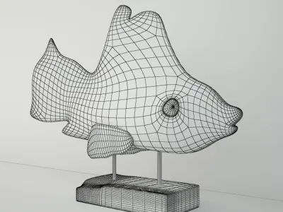 Hand Carved Driftwood Fish On Stand 3D model 4