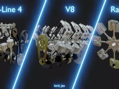 3 Animated Engines 3D Model Pack