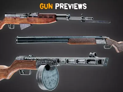 15 Game-Ready Word War 2 Guns and Texture   Vol 18 Low-poly 3D model
