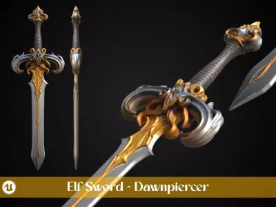 Stylized Elf Sword - Dawnpiercer - Game Ready 3D model
