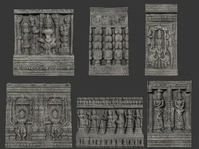 Ancient Hindu Temple Wall modular Ultra HD 16K Texture - 221009 Low-poly 3D model