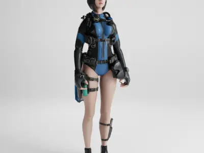 Female servival Game Ready rigged character Low-poly 3D model